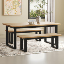 Natural & Black Dining Table & Bench Set