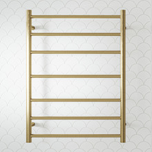 Brushed Brass 600mm 7 Bar Heated Ladder Towel Rail