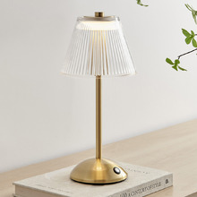 Halston Iron & Clear Strip Glass Cordless LED Table Lamp
