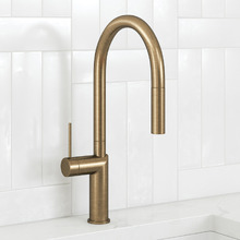 Clovelly Antique Brass Gooseneck Pull-Out Kitchen Sink Mixer