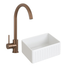 Clovelly Bronze Gooseneck Sink Mixer & Bowral Fireclay Sink Package