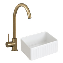 Clovelly Antique Brass Gooseneck Sink Mixer & Bowral Fireclay Sink Package