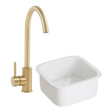 Clovelly Brushed Gold Sink Mixer & Bowral 480mm Fireclay Sink Package