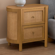Alexandra Curved Mango Wood & Rattan Bedside Table