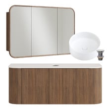 Nomad 1200mm Walnut Wall Hung Vanity with Round Basin & Shaving Cabinet Package