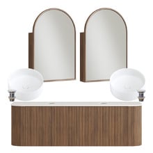 Nomad 1500mm Walnut Wall Hung Vanity with Round Basin & Shaving Cabinet Package