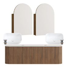 Nomad 1500mm Walnut Wall Hung Vanity with Rectangular Basin & Shaving Cabinet Package