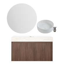 Florence Walnut 900mm Wall Hung Vanity & LED Mirror Package