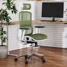 White & Green Elite Ergonomic Office Chair with Headrest
