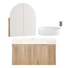 Florence Natural 900mm Wall Hung Vanity & LED Shaving Cabinet Package