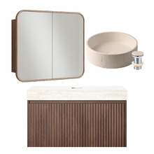 Florence Walnut 900mm Vanity Package with Concrete Basin & LED Mirror
