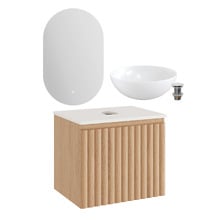 Rhea 600mm Fluted Wall Hung Vanity with Basin & LED Mirror Package