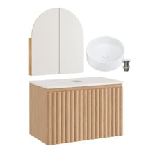 Rhea 800mm Fluted Wall Hung Vanity with Basin & Shaving Cabinet Package