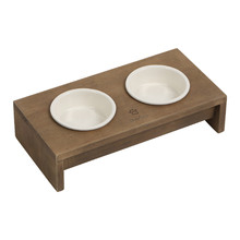 Raised Wooden Dog Feeder with Porcelain Bowls
