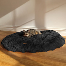 Charcoal Shaggy Faux Fur Round Pet Mat