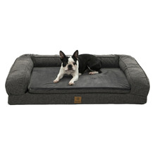 Grey Faux Linen Bolster Dog Sofa Bed