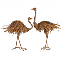 2 Piece Brown Ostrich Metal Ornament Set