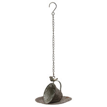 Hanging Cup & Saucer Iron Birdfeeder Decor