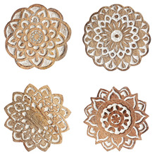 4 Piece Mandala Mango Wood Coaster Set