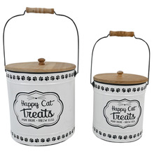 2 Piece Happy Cat Treats Storage Tin with Lid Set