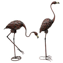 2 Piece Rust Flamingo Garden Statue Set