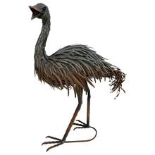 Rust Grey Emu with Open Beak Garden Statue