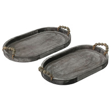 2 Piece Black Rustic Decorative Tray Set
