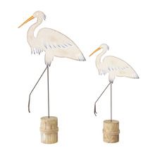 2 Piece Herons on Wooden Stump Ornament Set