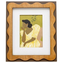 Sitting Lady in Striped Dress Framed Canvas Wall Art