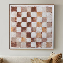Neutral Checks Framed Canvas Wall Art