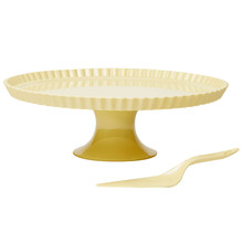 2 Piece White Deluxe Cake Stand & Cake Knife Set