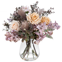 50cm Purple Faux Rose & Cosmo Flower Arrangement with Vase