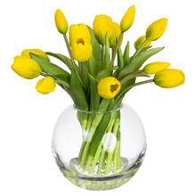 29cm Yellow Faux Tulip Arrangement with Glass Vase