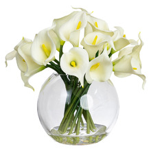 27cm White Faux Calla Lily with Glass Bowl