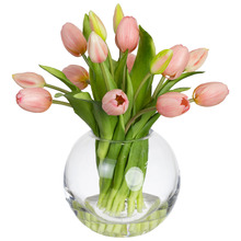 29cm Pink Faux Tulip Arrangement with Glass Vase