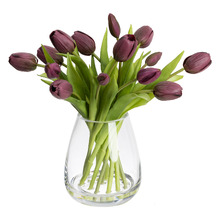 34cm Purple Faux Tulip Arrangement with Glass Vase