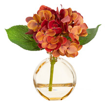 19cm Orange Faux Hydrangea in Glass Vase