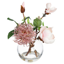 25cm Pink Faux Magnolia Arrangement with Vase
