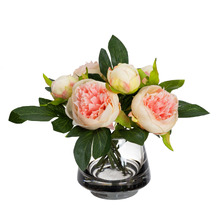 20cm Salmon Faux Peony Arrangement in Glass