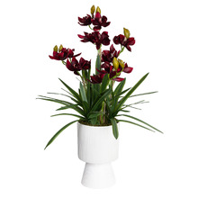 90cm Wine Potted Faux Cymbidium Flower