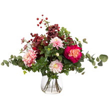 64cm Faux Dahlia Mixed Arrangement in Glass Vase