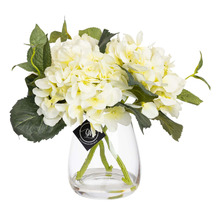 30cm Cream Faux Hydrangea Arrangement in Glass Vase