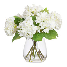 40cm Cream Faux Hydrangea Arrangement in Glass Vase