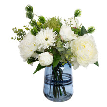 30cm Faux Peony & Banksia Mixed Arrangement with Glass Vase