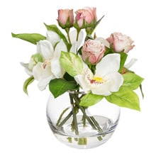22cm Faux Cymbidium Orchid with Glass Vase