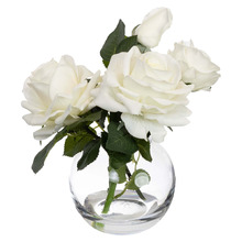 23cm White Faux Rose with Fishbowl Vase