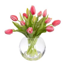 29cm Pink Faux Tulip Arrangement with Glass Vase