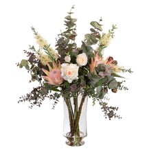 80cm Faux Protea Mixed Arrangement with Glass Vase