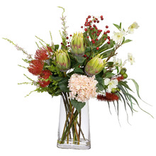 Faux Waratah Mixed Arrangement with Glass Vase