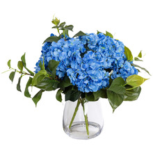 40cm Blue Faux Hydrangea Arrangement in Glass Vase